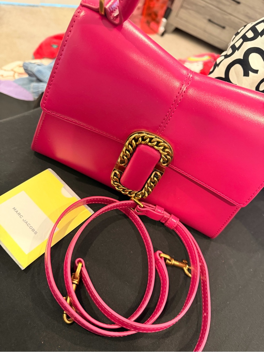 Marc Jacobs Vibrant Pink Leather Crossbody with Gold Chain Buckle